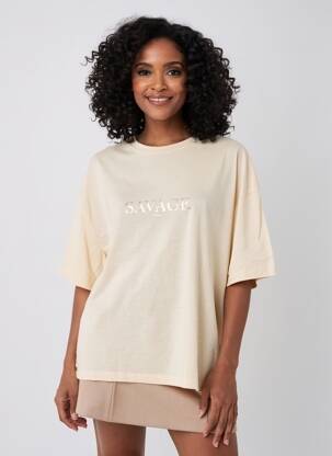 T-shirt sérigraphie floquée manches courtes beige HAPPY & SO femme