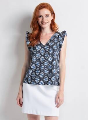 Top imprimé fantaisie manches courtes bleu ONLY femme