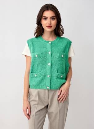 Gilet manches courtes coupe droite vert PIECES femme