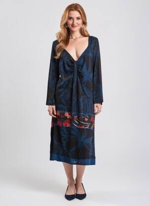 Robe mi-longue imprimé fantaisie manches longues bleu DESIGUAL femme