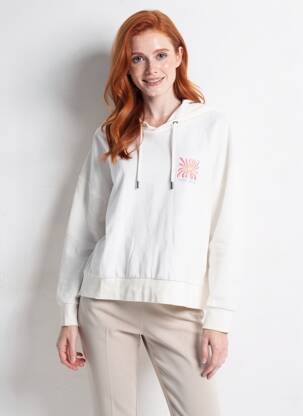 Sweat-shirt à capuche sérigraphie floquée manches longues blanc TEDDY SMITH femme