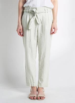 Pantalon droit tissage popeline taille normale vert TEDDY SMITH femme