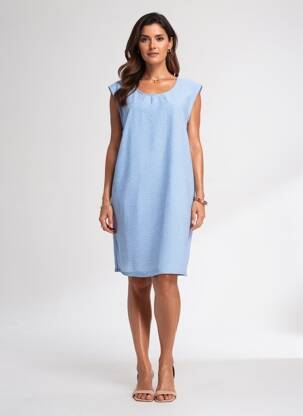 Robe courte coupe fluide manches courtes bleu BLEND SHE femme