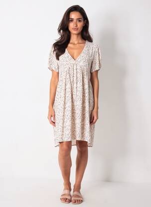 Robe mi-longue imprimé fantaisie manches courtes beige TEDDY SMITH femme
