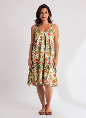 Robe mi-longue col rond fines bretelles vert HAPPY & SO femme