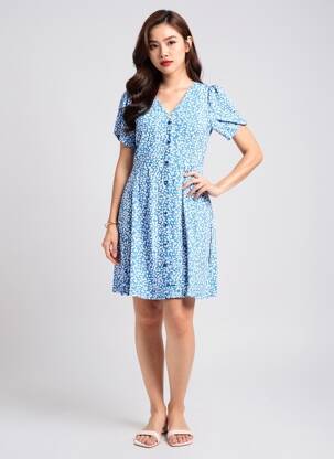 Robe courte manches courtes manches courtes bleu ONLY femme