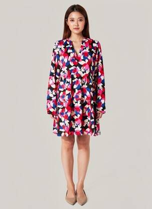 Robe courte coupe évasée manches longues rose ONLY femme