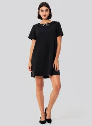 Robe courte fermeture zippée au dos manches courtes noir TEDDY SMITH femme