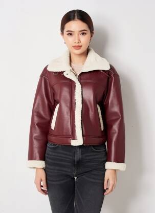Veste simili cuir poches rouge PIECES femme