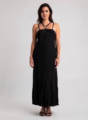 Robe longue coupe cintrée fines bretelles noir NATHALIE CHAIZE femme