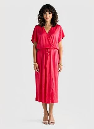 Robe longue manches courtes manches courtes rose LA FEE MARABOUTEE femme