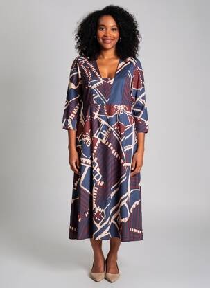 Robe mi-longue manches 3/4 manches 3/4 bleu MANILA GRACE femme