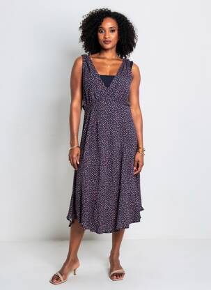 Robe mi-longue imprimé fantaisie sans manche bleu LA FEE MARABOUTEE femme