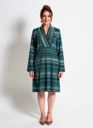 Robe mi-longue manches longues manches longues vert NATHALIE CHAIZE femme