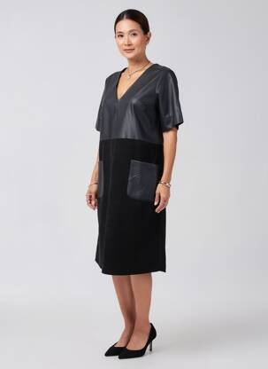 Robe mi-longue manches courtes manches courtes noir LA FÉE ATELIER BY LA FÉE MARABOUTÉE femme