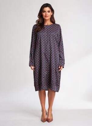 Robe mi-longue coupe fluide manches longues bleu LA FEE MARABOUTEE femme