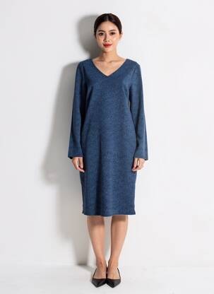 Robe mi-longue manches longues manches longues bleu LA FEE MARABOUTEE femme