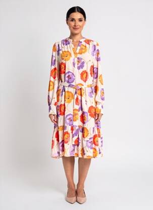 Robe mi-longue coupe fluide manches longues orange MARC CAIN femme