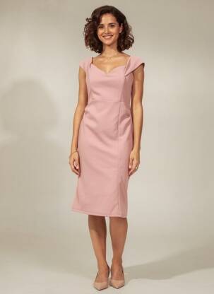 Robe mi-longue tissage crêpe manches courtes rose NINA LOO femme