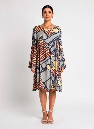 Robe courte coupe évasée manches longues bleu MANILA GRACE femme