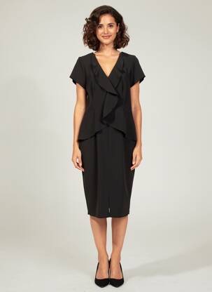 Robe mi-longue tissage crêpe manches courtes noir JOSEPH RIBKOFF femme