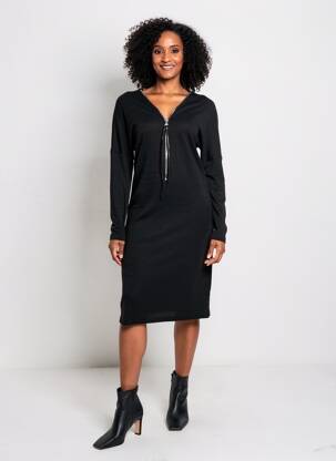 Robe mi-longue manches longues manches longues noir FRANK LYMAN femme