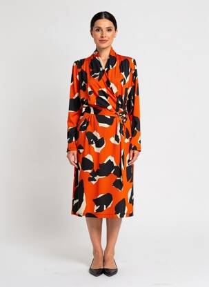 Robe mi-longue manches longues manches longues orange JOSEPH RIBKOFF femme