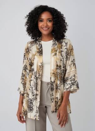 Veste kimono col v beige LAUREN VIDAL femme