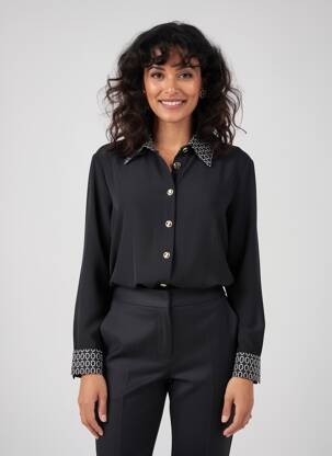 Chemisier tissage crêpe manches longues noir FRANK LYMAN femme