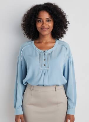 Blouse tissage popeline manches longues bleu EVA KAYAN femme