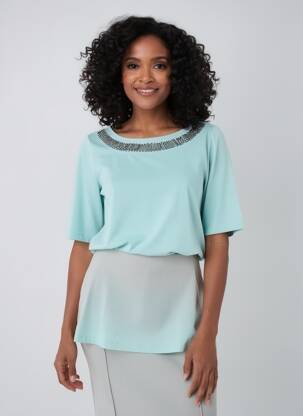 T-shirt sérigraphie avec strass manches courtes bleu BETTY BARCLAY femme