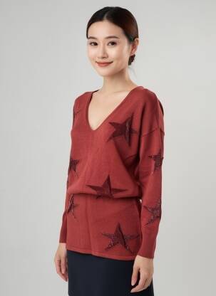 Pull coupe cintrée manches longues orange LAUREN VIDAL femme