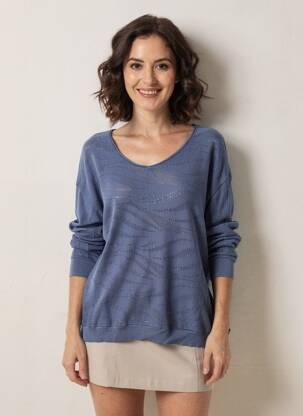 Pull col v manches longues bleu EVA KAYAN femme