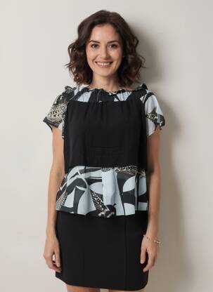 Top col carré manches courtes noir MANILA GRACE femme