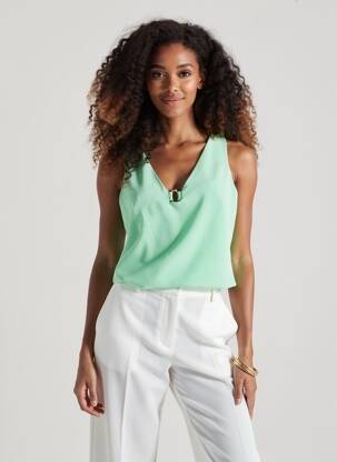 Top col v sans manche vert ACCESS femme