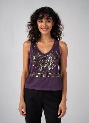 Top stretch sans manche violet TARA JARMON femme