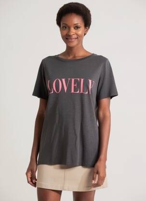 T-shirt sérigraphie manches courtes gris JUVIA femme