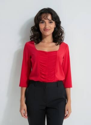 Top col carré manches 3/4 rouge JOSEPH RIBKOFF femme