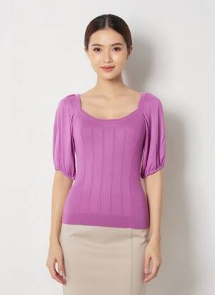 Top col rond manches 3/4 violet ESSENTIEL ANTWERP femme