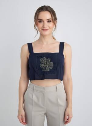 Top col carré fines bretelles bleu NATHALIE GARCON femme