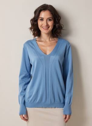 Pull col v manches longues bleu PENNYBLACK femme