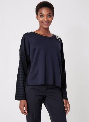 Pull coupe cintrée manches longues bleu LA FEE MARABOUTEE femme