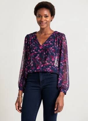 Blouse légère et transparente manches longues bleu LA FEE MARABOUTEE femme