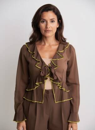 Gilet manches longues coupe cintrée marron NATHALIE CHAIZE femme