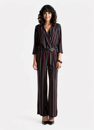 Combi-pantalon col cache-coeur manches 3/4 noir FRANK LYMAN femme
