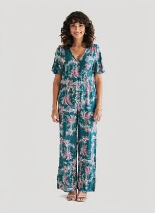 Combi-pantalon manches courtes manches courtes vert LA FEE MARABOUTEE femme
