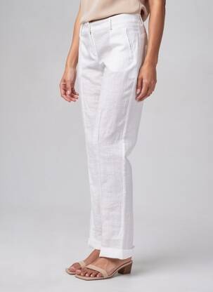 Pantalon droit fermeture zippée sous rabat boutonné taille normale blanc TRICOT CHIC femme