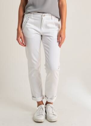 Pantalon chino tissage popeline taille normale blanc LAUREN VIDAL femme