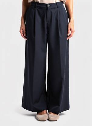 Pantalon large tissage popeline taille haute bleu LUMINA femme