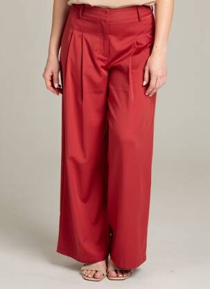 Pantalon large tissage popeline taille haute rouge GARCONNE femme